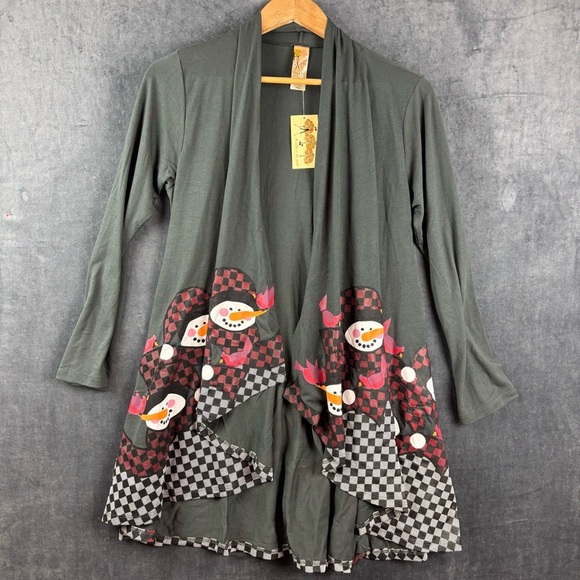 NWT A Walk in the Park Oversized Women’s Festive Snowman Cardigan Sz Small - Picture 1 of 9